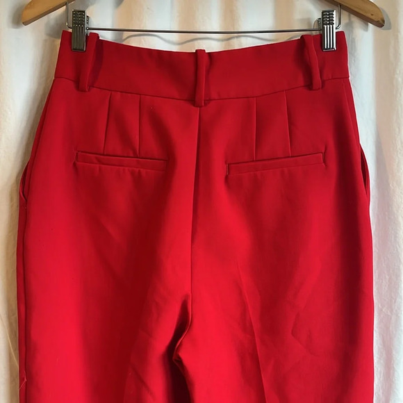 Zara Red Pleated Business Casual Blogger Trouser Pants - Picture 6 of 11